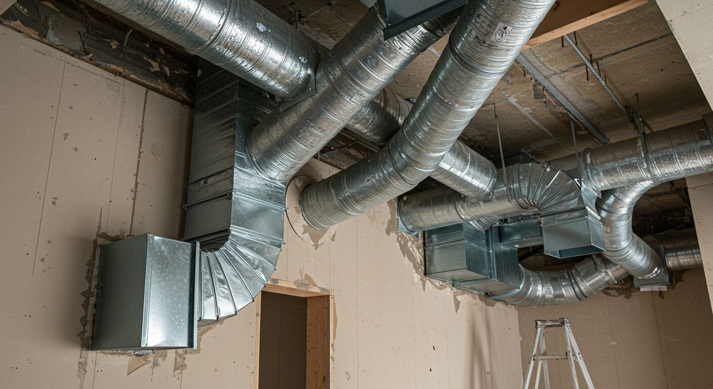 Монтаж воздуховодов Монтаж воздуховодов в промышленном помещении