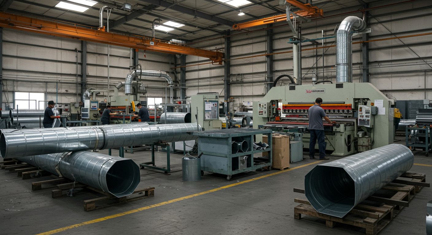 Современное оборудование завода по производству воздуховодов Производственный процесс на заводе воздуховодов