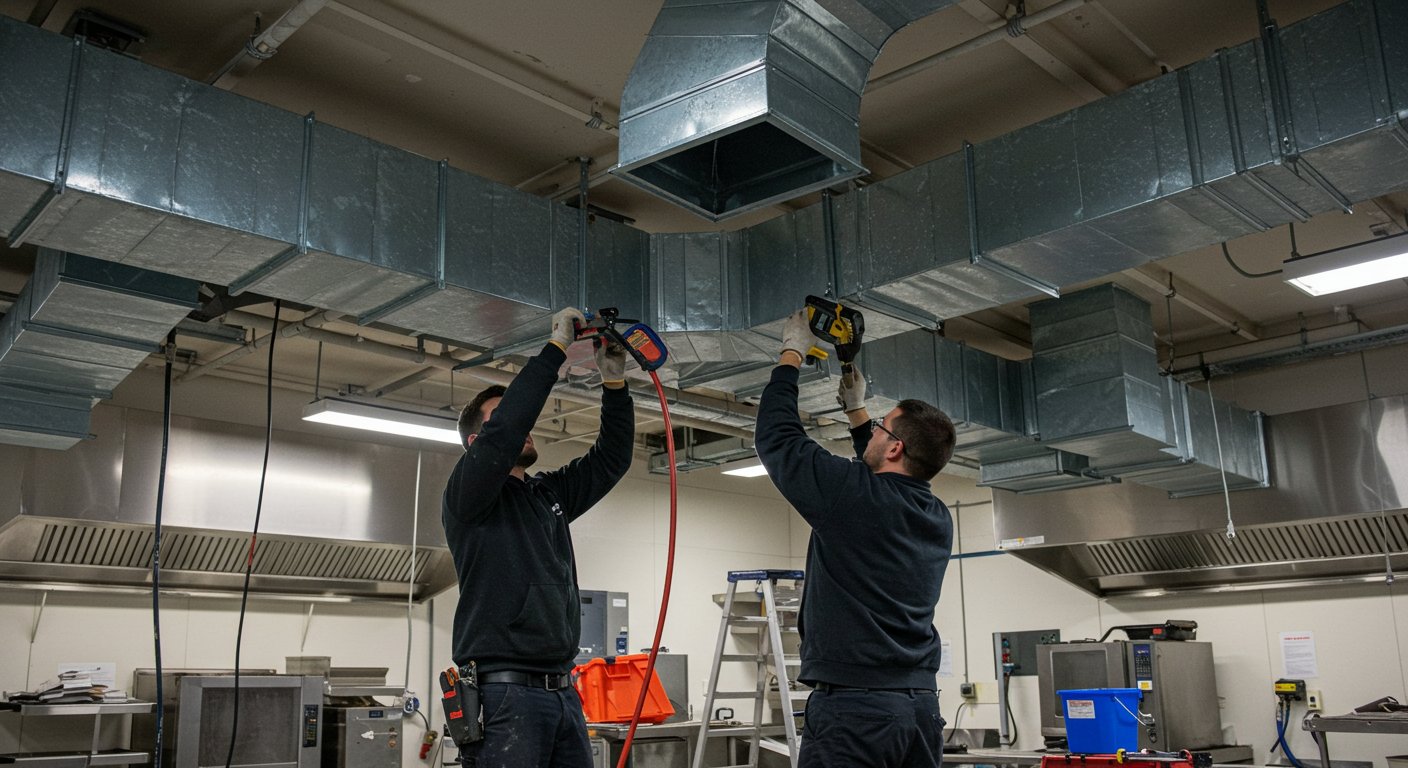 Процесс замены воздуховодов в вентиляционной системе