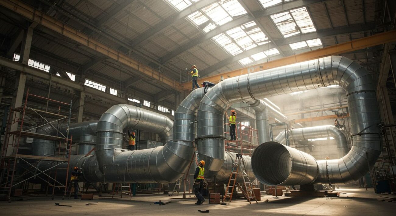 Монтаж воздуховодов в промышленных ангарах