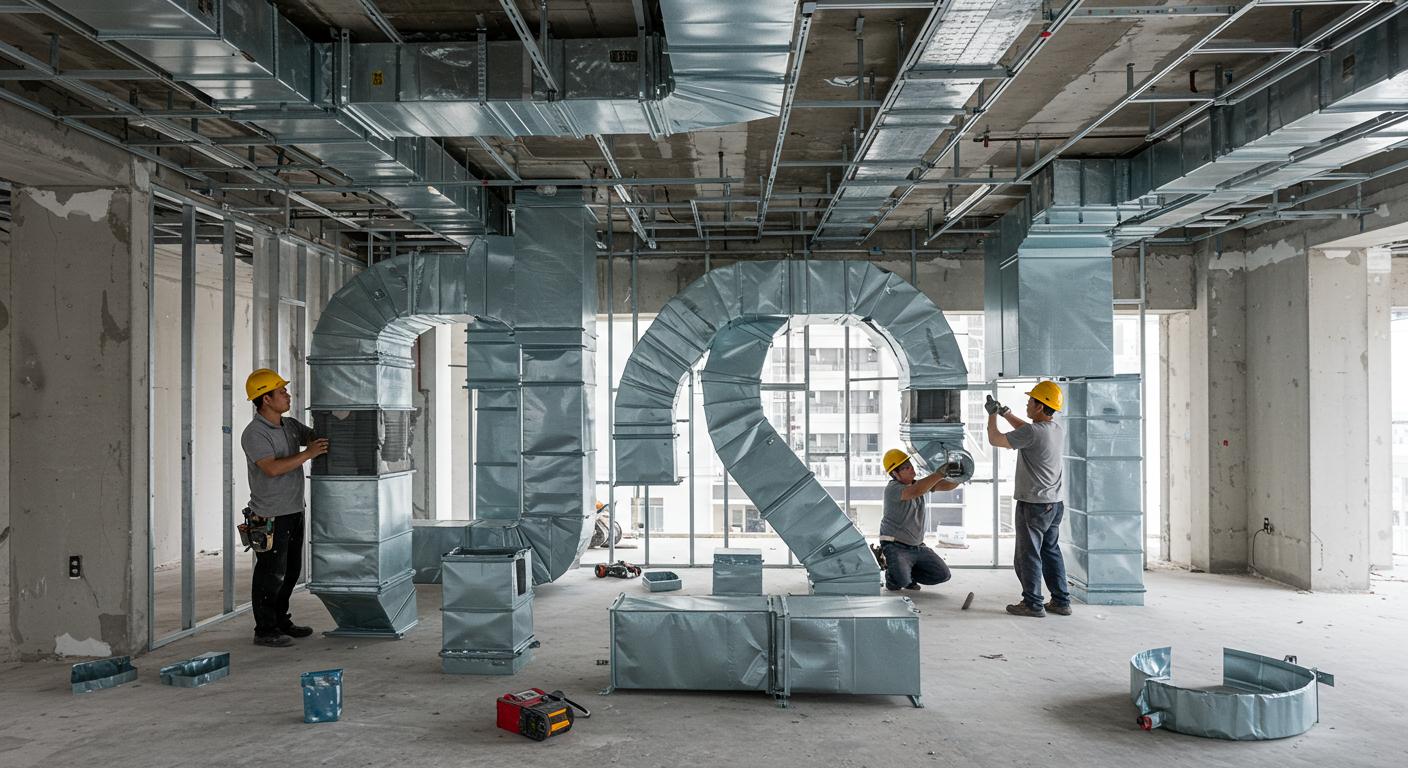 Монтаж воздуховодов под фальшпол