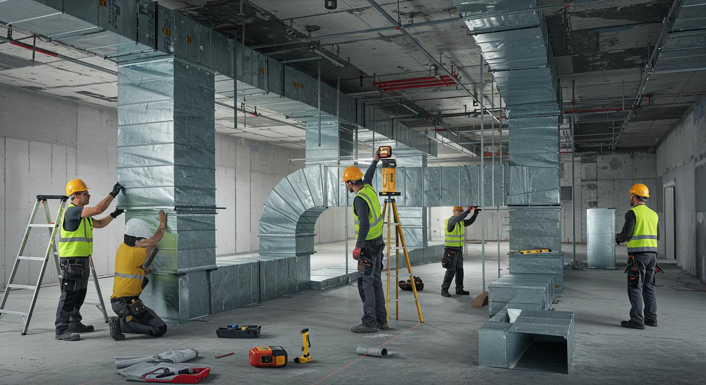 Монтаж воздуховодов под фальшполом