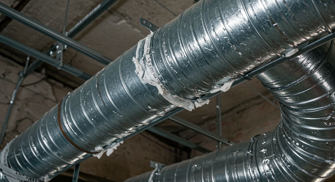 Процесс герметизации воздуховодов на объекте Герметизация воздуховодов